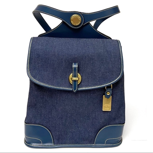 Vintage Dooney & Bourke Blue Denim Leather Backpack - Picture 2 of 11